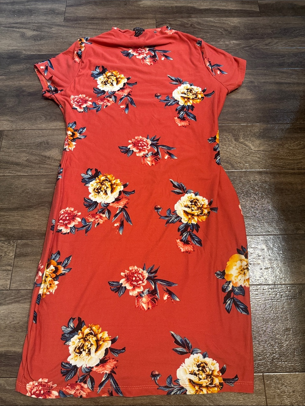 Rue21 Red Floral Midi Dress with Yellow Blooms